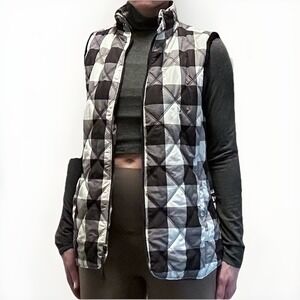 Kensie Women's Black & White Checkered Quilted‎ Zip Vest Layering Small Jacket